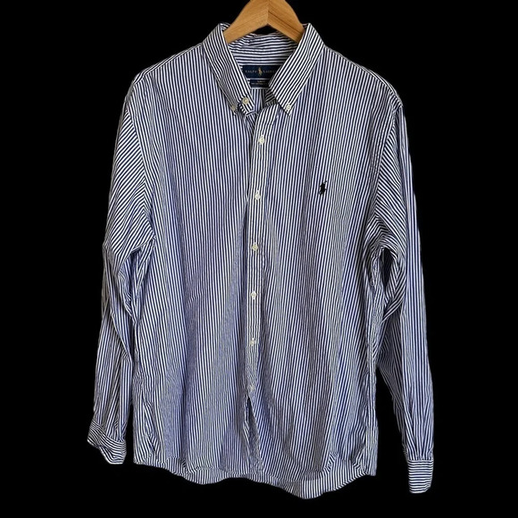 Ralph Lauren Mens XL Slim Fit 100% Cotton Stretch Button Down Shirt Striped Blue - Picture 1 of 3